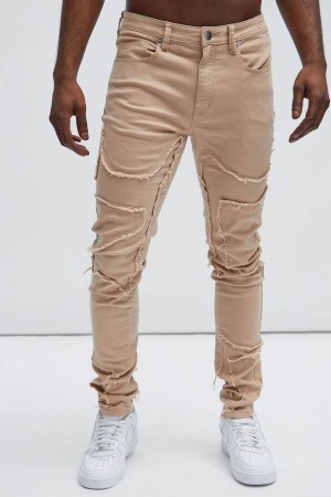 Jeansy Fashion Nova Got Your Back Patched Stacked Skinny Męskie Szare Brązowe Polska | 925840QVB