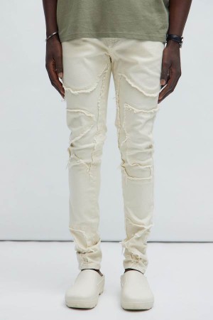 Jeansy Fashion Nova Got Your Back Patched Stacked Skinny Męskie Białe Polska | 053918UVP