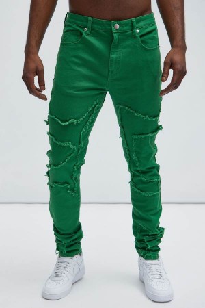 Jeansy Fashion Nova Got Your Back Patched Stacked Skinny Męskie Zielone Polska | 174069ZUI