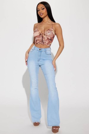 Jeansy Fashion Nova Happy Hour Stretch Flare Damskie Głęboka Niebieskie Polska | 693218MHF