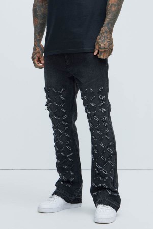 Jeansy Fashion Nova Harold Stacked Slim Flare Męskie Czarne Niebieskie Polska | 510892EBN