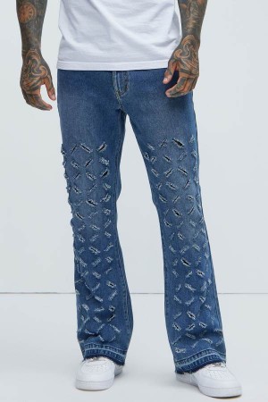 Jeansy Fashion Nova Harold Stacked Slim Flare Męskie Niebieskie Niebieskie Polska | 850167KWF