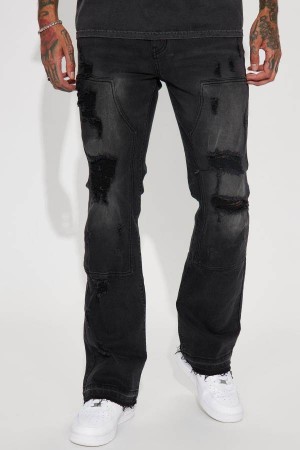 Jeansy Fashion Nova He Say She Say Stacked Slim Flare Carpenter Męskie Czarne Niebieskie Polska | 375409VTQ