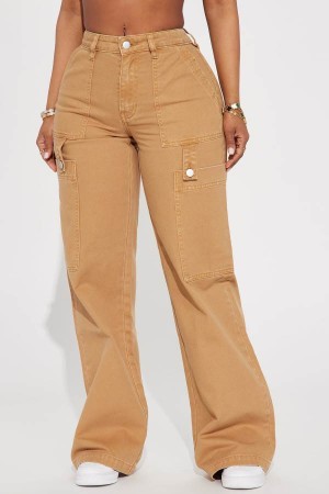 Jeansy Fashion Nova Here At Last Cargo Straight Leg Damskie Brązowe Polska | 689470DYH