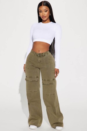 Jeansy Fashion Nova Here We Go Mid Rise Cargo Damskie Oliwkowe Polska | 723689OPL