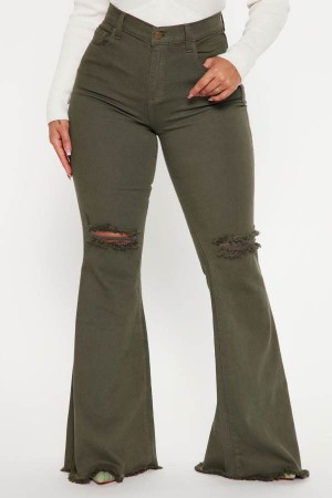 Jeansy Fashion Nova Hilary Hyper Stretch Flare Damskie Oliwkowe Polska | 926710MQJ