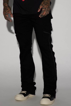 Jeansy Fashion Nova Hilltop Stacked Skinny Flare Męskie Czarne Polska | 720489MVF
