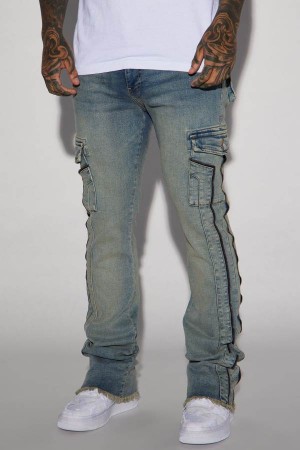 Jeansy Fashion Nova Hilltop Stacked Skinny Flare Męskie Głęboka Niebieskie Niebieskie Polska | 035219XVL