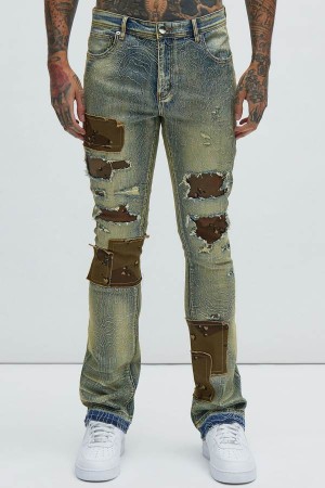 Jeansy Fashion Nova Hint Of Camo Stacked Skinny Flare Męskie Głęboka Niebieskie Polska | 187029XOE