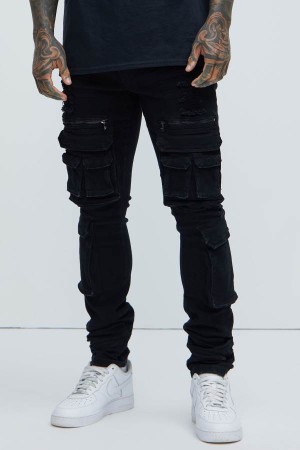 Jeansy Fashion Nova Holy Ghost Stacked Skinny Cargo Męskie Czarne Polska | 071953NSI