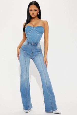 Jeansy Fashion Nova Hot Head Seamed Flare Damskie Niebieskie Polska | 842136YMC