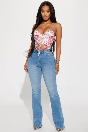 Jeansy Fashion Nova Houston Curvy Stretch Bootcut Damskie Niebieskie Polska | 649180QCB
