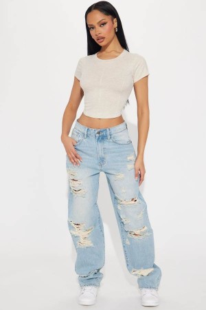 Jeansy Fashion Nova I'm All In Ripped Straight Leg Damskie Głęboka Niebieskie Polska | 362598QMN