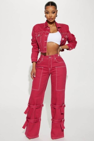 Jeansy Fashion Nova In My Memories Stretch Straight Leg Damskie Czerwone Polska | 976510OUW