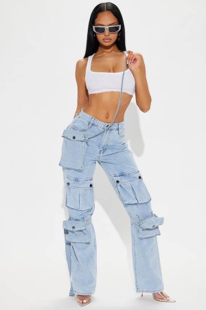 Jeansy Fashion Nova In Your Bag Detachable Purse Cargo Damskie Głęboka Niebieskie Polska | 415839LHJ