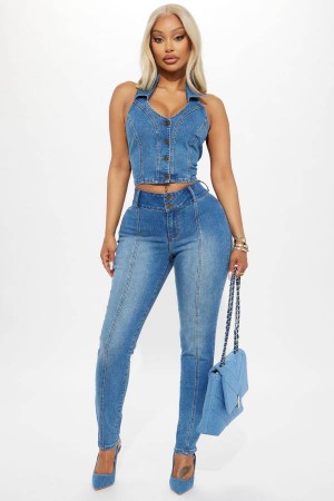 Jeansy Fashion Nova In Your Head Stretch Skinny Damskie Niebieskie Polska | 031629PKJ