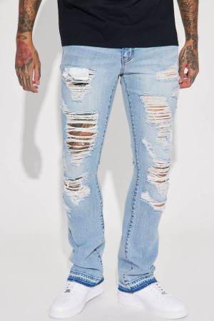 Jeansy Fashion Nova Innovative Stacked Skinny Flare Męskie Niebieskie Polska | 386172RHA