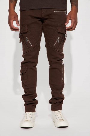 Jeansy Fashion Nova Inspect Me Cargo Stacked Skinny Męskie Brązowe Polska | 238710GEP