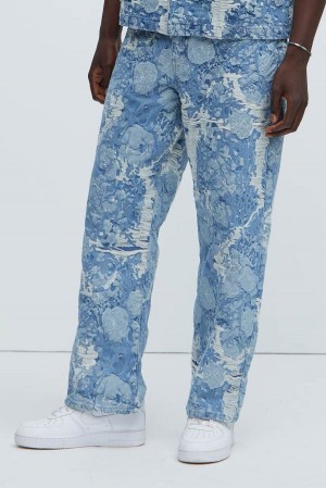 Jeansy Fashion Nova Inspired Straight Męskie Głęboka Niebieskie Polska | 742361MHW