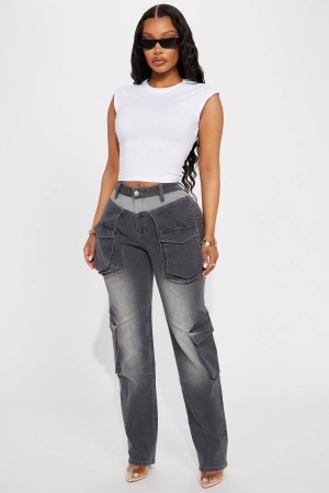Jeansy Fashion Nova Isabella Stretch Cargo Damskie Szare Polska | 021649NEP