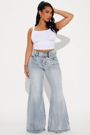 Jeansy Fashion Nova It's A Thing Stretch Flare Damskie Niebieskie Polska | 058679EHM