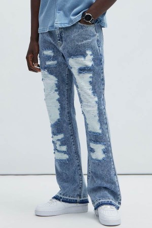Jeansy Fashion Nova It's A Vibe Slim Stacked Flare Męskie Niebieskie Polska | 486513TVA