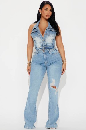 Jeansy Fashion Nova It's Apparent Stretch Flare Damskie Niebieskie Polska | 187394WFM