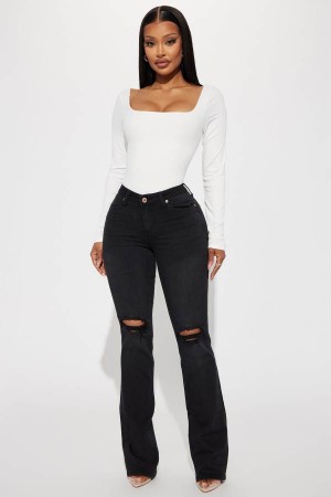 Jeansy Fashion Nova Jessie Mid Rise Distressed Bootcut Damskie Czarne Polska | 306185TUZ
