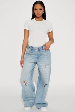 Jeansy Fashion Nova Juliette Ripped Loose Straight Leg Damskie Głęboka Niebieskie Polska | 145263ZEB