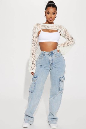 Jeansy Fashion Nova Just A Fling Stretch Straight Leg Cargo Damskie Głęboka Niebieskie Polska | 785410YZH