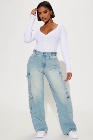 Jeansy Fashion Nova Just Once Tinted Baggy Cargo Damskie Głęboka Niebieskie Polska | 394071XPE