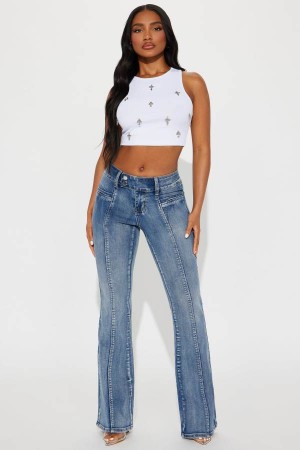 Jeansy Fashion Nova Keep An Eye Out Stretch Flare Damskie Ciemny Niebieskie Polska | 462897MJK
