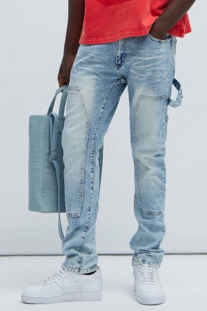 Jeansy Fashion Nova Keep It Carpenter Slim Męskie Głęboka Niebieskie Polska | 918036KWA