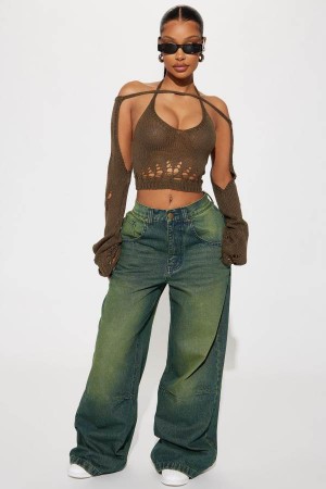 Jeansy Fashion Nova Kennie Tinted Baggy Damskie Zielone Polska | 765841QHG