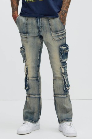 Jeansy Fashion Nova Kieran Stacked Slim Flare Męskie Niebieskie Polska | 469710VUZ