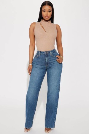 Jeansy Fashion Nova Kiss And Tell High Rise Low Stretch Straight Leg Damskie Niebieskie Polska | 678190BVP