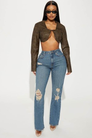 Jeansy Fashion Nova Kiss And Tell Ripped Low Stretch Straight Leg Damskie Niebieskie Polska | 438107OKR