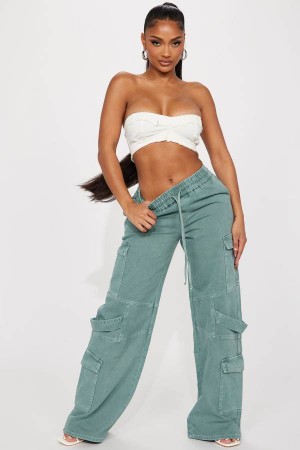 Jeansy Fashion Nova Know What To Do Non Stretch Cargo Damskie Zielone Polska | 328067WFG