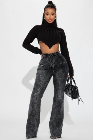 Jeansy Fashion Nova Know You Well Acid Wash Flare Damskie Czarne Niebieskie Polska | 540197SAG