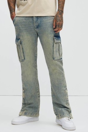 Jeansy Fashion Nova Kyan Cargo Flare Męskie Niebieskie Niebieskie Polska | 897630CHE