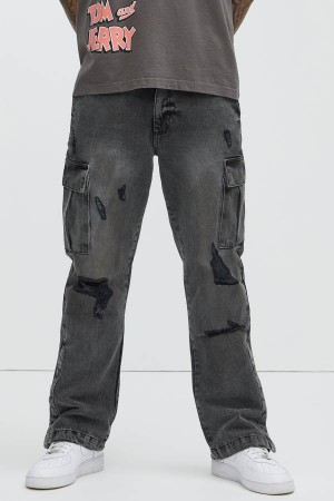 Jeansy Fashion Nova Kyan Cargo Flare Męskie Szare Polska | 461372QPO