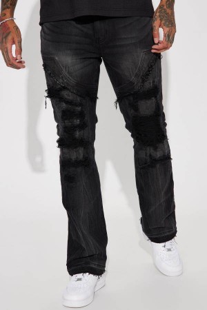 Jeansy Fashion Nova Let Em Slide Destroyed Relaxed Flare Męskie Czarne Niebieskie Polska | 291784OYW