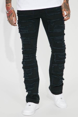 Jeansy Fashion Nova Let You Go Destroyed Stacked Skinny Flare Męskie Czarne Polska | 175042PDB