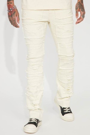 Jeansy Fashion Nova Let You Go Destroyed Stacked Skinny Flare Męskie Kremowe Polska | 948230DKC