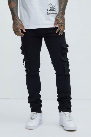 Jeansy Fashion Nova Loaded Stacked Skinny Cargo Męskie Czarne Polska | 573920VMH