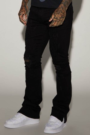 Jeansy Fashion Nova Lowkey Panel Stacked Skinny Flare Męskie Czarne Polska | 213657AKD