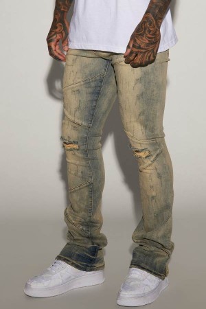 Jeansy Fashion Nova Lowkey Panel Stacked Skinny Flare Męskie Niebieskie Polska | 609374FYU