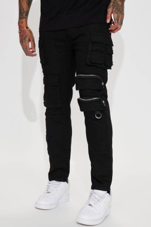 Jeansy Fashion Nova More Than One Cargo Pocket Slim Męskie Czarne Polska | 725830JDT