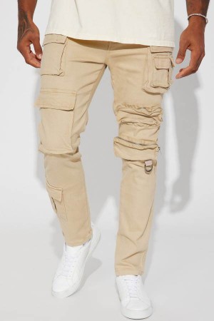 Jeansy Fashion Nova More Than One Cargo Pocket Slim Męskie Khaki Polska | 863471WIO
