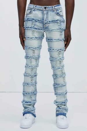 Jeansy Fashion Nova More Than You Frayed Slim Flare Męskie Głęboka Niebieskie Polska | 152934AZK